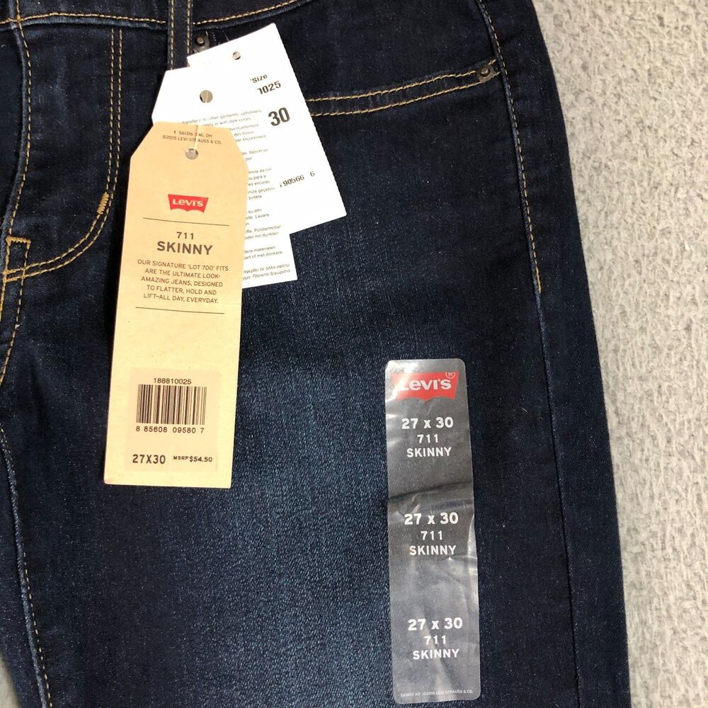 Levi Jeans Women 27x30 Blue Minimalist Preppy Denim 711 Skinny Dark Wash Classic - Picture 2 of 10